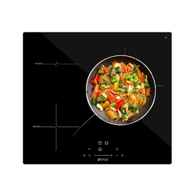 Imagen de EVVO Placa Inducción 3 Fuegos de cocinado, Potencia máxima 7.200W, Bloqueo Infantil, 9 Niveles Potencia, Máx Diámetro 30 cm, Control Táctil, Apagado Automático, Indicador Calor (Modelo: V61)