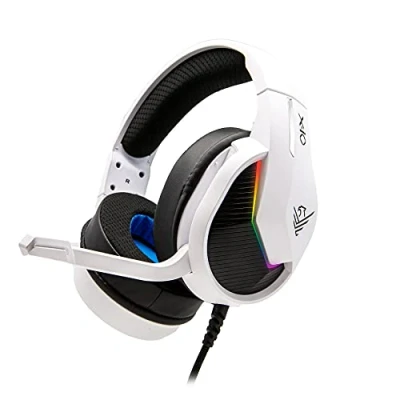 Imagen de Phoenix Auriculares Gaming PS5, Micrófono Retráctil, Reducción de Ruido, Almohadillas Espuma Alta Densidad, Iluminación RGB, Compatible con PC, PS4, Xbox X, S, Nintendo, Portátil (Blanco)
