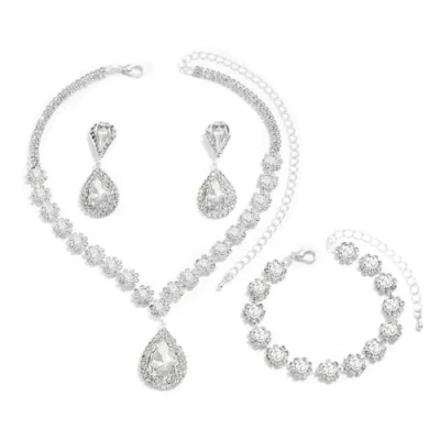 Imagen de FDEETY Juego de Joyas para Mujer Elegancia Brillante Diamantes Imitación Incluye Collar Pulseras Pendientes Boda Baile Graduación Fiesta(Plata)