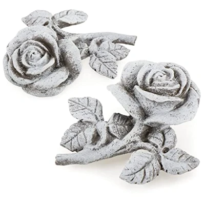 Imagen de com four® 2X decoración de tumbas Rosa Piedra Conmemorativa en Forma Flor con Hojas y Tallo Tumba Resistente a la Intemperie luto (1 par Rosas)