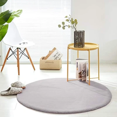 Imagen de Teppich Wölkchen alfombra de imitación piel sala estar, decoración la dormir lavable como cama, cojín silla Gris, 120 cm redondo