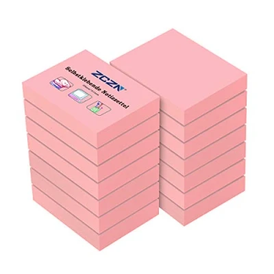 Imagen de ZCZN 14 blocs de notas adhesivas rosas, pequeñas 51 x 38 mm, 100 hojas por bloc para escuela, hogar, oficina