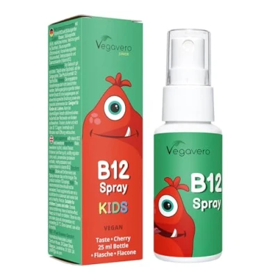 Imagen de Vitamina B12 Niños Vegavero® Dosis Perfecta: 5 mcg Delicioso Sabor a Cereza Natural Para 4 Meses Vegana Metilcobalamina + Cianocobalamina Sublingual Líquida 25 ml