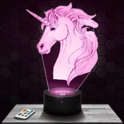 Imagen de lámpara de mesilla noche, luz nocturna táctil unicornio Animal LED ilusión 3D, idea regalo para niños y niñas, Navidad, noche o adultos.