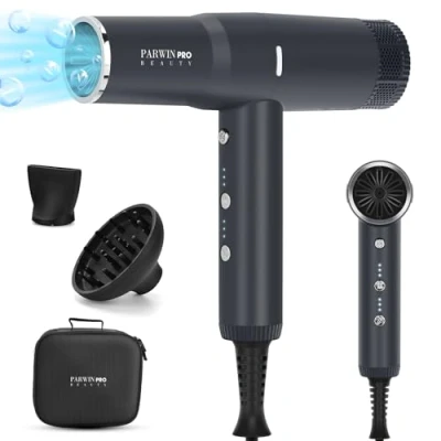 Imagen de Secador De Pelo Profesional, PARWIN PRO BEAUTY Ionico Con 110,000 Rpm Motores Sin Escobillas Bajo Ruido Secado Rápido Función Limpieza Memoria（negro）