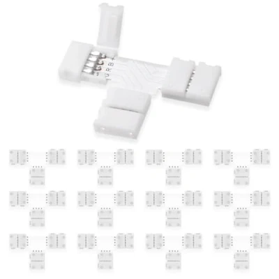 Imagen de UBRAVE Conectores de Luz LED,12 pcs 4 Pin Conector Clip para conexión tira LED SMD5050 10mm,Conector Barra LED,SMD 5050 Rápido Cinta LED,No se Necesita Soldadura, Forma T
