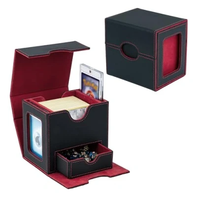 Imagen de Tolesum Caja de Cartas para MTG, Card Deck Box 100+ con 2 Pantallas Commander, Magnetic Flip Cuero PU Magic Commander TCG Rojo