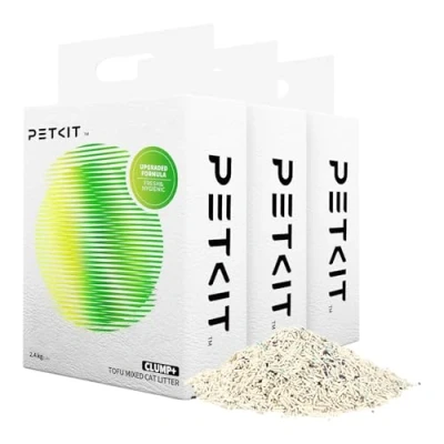 Imagen de PETKIT Clump+ Arena Mixta, Aglomerante para Gatos, de Tofu y Bentonita, Control Olores, con Carbón Activado, Superabsorbente, Enjuagable, 2,4 kg, 3 Bolsas