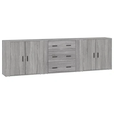 Imagen de vidaXL Aparadores 3 Piezas Madera contrachapada Gris Sonoma