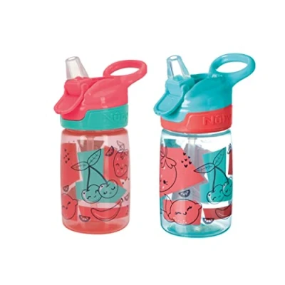 Imagen de Nuby Incredible Gulp 048526890446 Botella de agua para niños pequeños, sin derrames, 360 ml, asa transporte, apta lavavajillas y microondas, vaso apto 18 meses en adelante (fresas,