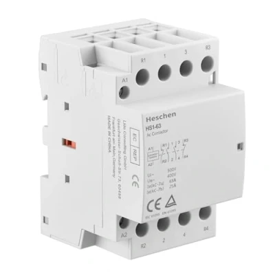 Imagen de Heschen Contactor de CA para el hogar, HS1 63, 4 polos 2NO 2NC, AC 220V/240V Voltaje la bobina Montaje en carril DIN 35 mm