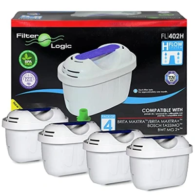 Imagen de FilterLogic FL402H Paquete de 4 Cartucho Filtrante compatible con Brita Maxtra Filtro Agua para Jarra fill&amp;enjoy Marella XL Fun Flow Elemaris