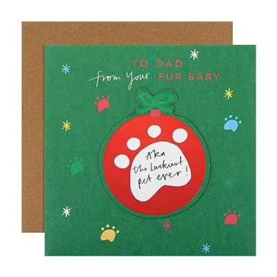Imagen de Hallmark Tarjeta de Navidad para papá la mascota Divertida huella bola verde diseño 25558920, multicolor