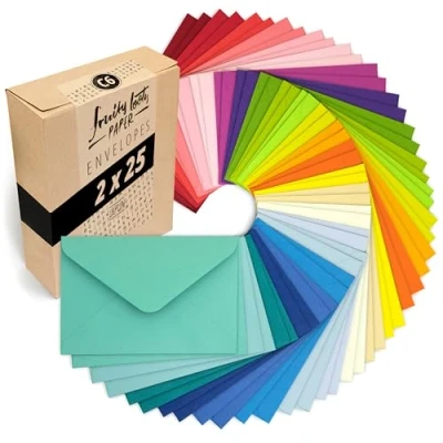 Imagen de Japun Juego de 50 sobres colores (2 x 25 colores) papel, sobre sin ventana DIN C6 162 114 mm 120 g/m² colorido