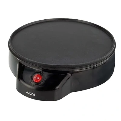 Imagen de JOCCA Máquina Crepera Eléctrica con Placa de 22 cm Diámetro Potencia 700W Revestimiento Antiadherente Incluye Esparcidor Madera Boton on off Indicador Luminoso Ideal para fiestas Negro