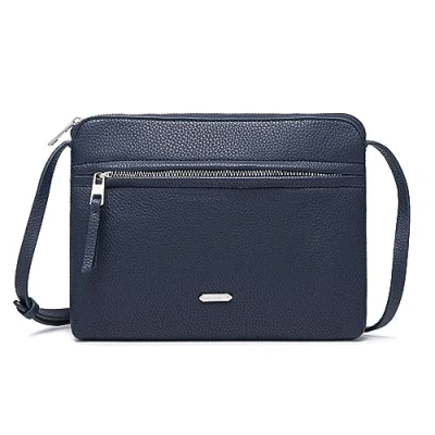 Imagen de David Jones Bolso bandolera para mujer plano pequeño hombre, piel sintética Necesidad clásica 2 compartimentos Bolsa de teléfono compras, azul, talla única, Elegante