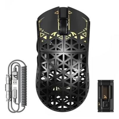 Imagen de ATTACK SHARK R5 Ultra Ratón Gaming Inalámbrico de Fibra Carbono 8000Hz, 39g Superlight, 42000DPI, PAW3950MAX, Nordic 52840, Bluetooth/2.4G/USB C Cableado, 8K Cable Espiral, para PC/Mac, Negro