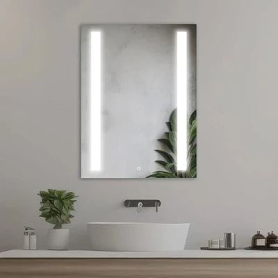 Imagen de Home Glow Venti 50x70cm Espejo de Baño Vertical con Luces LED, Iluminado Interruptor Táctil, Tiras LED Dobles, Rectangular Luz Frontal en Blanco Natural.