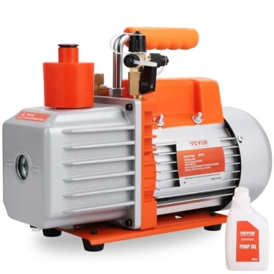 Imagen de VEVOR Bomba de Vacío Paletas Rotativas 5 CFM 250W Aire Acondicionado 2 Etapas SAE 1/4&quot; y 3/8&quot; Entrada Macho ACME 12,7 mm para Reparación HVAC Mantenimiento Refrigeración