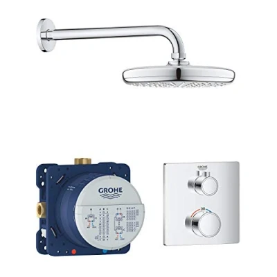 Imagen de Grohe Grohtherm Tempesta Set de ducha con termostato, cuerpo empotrado, mural, brazo y teleducha, Cuandrado (Ref.34728000)