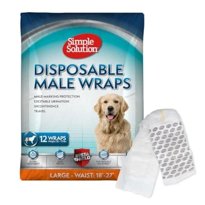 Imagen de Simple Solution Pañales Desechables para Perros Machos, Machos con Ajuste Super Absorbente a Prueba de Fugas, Micción Excitable, Incontinencia o Marcado Masculino