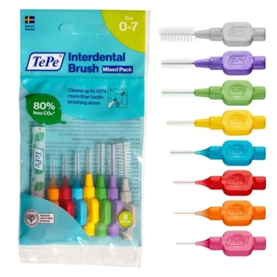 Imagen de Tepe Lote de 8 cabezales interdentales para cepillo dientes (con colgador, varios tamaños), multicolor