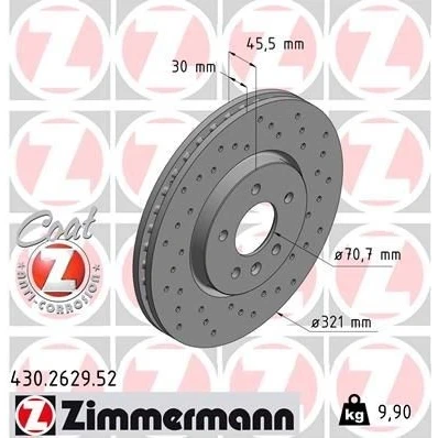 Imagen de ZIMMERMANN SPORT COAT Z 430.2629.52 Disco de freno 321 30 6/5 5 115 ventilación interna, perforado revestido altamente carbonizado OPEL: Astra J GTC