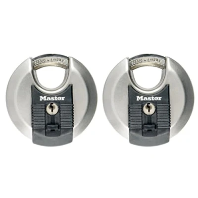 Imagen de MASTER LOCK Candado de disco resistente [llave] [acero inoxidable] [exterior] [paquete 2] M40EURT, mejor utilizado para unidades almacenamiento, cobertizos, garajes, remolques y más