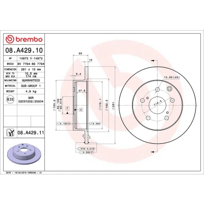 Imagen de BREMBO COATED DISC LINE 08.A429.11 Disco de freno 281 12 5 macizo revestido TOYOTA: RAV4 III SUV, IV SUV norauto, oscaro, mister auto