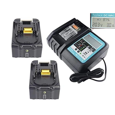 Imagen de 2 baterías de 18,0 V 5,0 Ah + cargador para Makita BL1850 196672 8 Li Ion batería BL1840B BL1830 BL1815 DC18RD (2 x BL1850+cargador)
