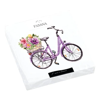 Imagen de 20 servilletas con cesta de flores en bicicleta morada primavera verano decoración mesa decoupage técnica 33 x cm