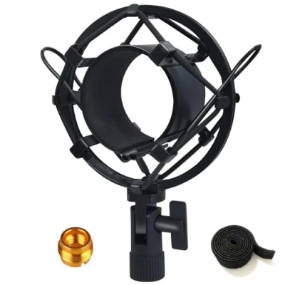 Imagen de Tencro 47 53mm AT2020 micrófono soporte de choque Antivibraciones Clip metal alto aislamiento con filtro Pop y adaptador