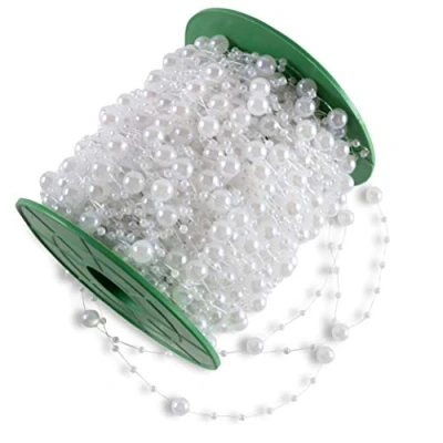 Imagen de WeddingTree Guirnalda de perlas blancas 60 m Cinta para decoración bodas y fiestas Cumpleaños Bautizos Navidad 1 rollo