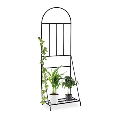 Imagen de Relaxdays Soporte para Plantas con Enrejado, Acero, Estantería macetas, 200 x 70 40 cm, Negro