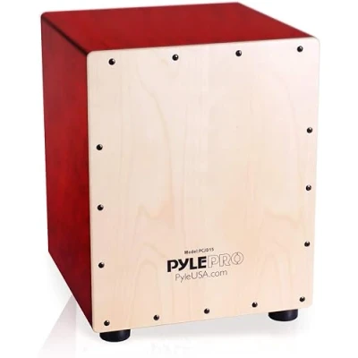 Imagen de Pyle Cajón de Percusión, Caja Acústica Madera Abedul, Cuerdas Guitarra Ajustables, Sonido Profesional, Compacto 30x30x38 cm, Patas Antivibración, Ligero 5kg, Ideal para Todas las Edades