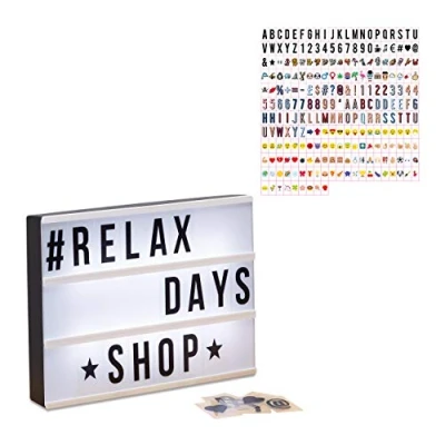 Imagen de Relaxdays Pack Caja Luz Led con 325 Letras, Lightbox Símbolos y Cifras, Plástico, 22x30x4,5 cm, Blanco Negro,