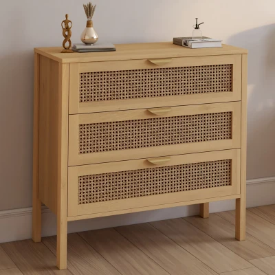 Imagen de Arcón EDHEN de 3 cajones, 80 cm, mimbre color madera