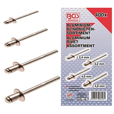 Imagen de BGS 8058 Surtido de remaches ciegos aluminio 2,4 4,8 mm 400 piezas