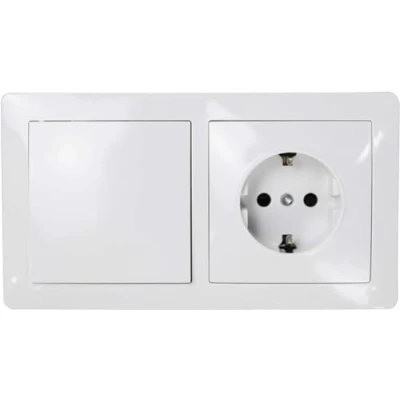 Imagen de Base schuko empotrar y interruptor simple serie clasica color blanco 16A/250V (1 toma 1 interruptor)