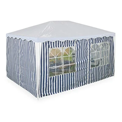 Imagen de Relaxdays Laterales Carpa 3x4m, Set de 3, Impermeables, Cerramientos con Cierre Contacto, Poliéster, Azul y Blanco, 200 x 400 0.1 cm