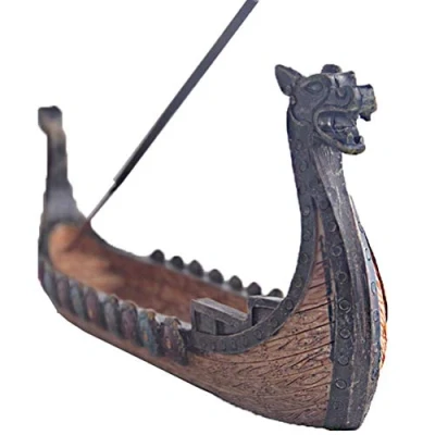 Imagen de soporte de incienso reflujo reflujo, bote dragón, para varillas incienso, resina, barcos vikingos, quemador retro, adorno decoración del hogar (24 x 12 5 cm)