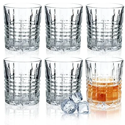 Imagen de KADAX Juego de 6 vasos whisky, cristal, resistentes, zumo, universales, para agua, bebidas, fiestas (300 ml, rayas)