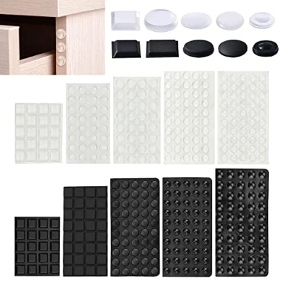 Imagen de QINERSAW 404 Almohadilla Autoadhesiva Transparentes y Negro Topes Adhesivos Pies de Goma Gotas Silicona Lagrimas Adhesivas, Adhesivas Pequeñas