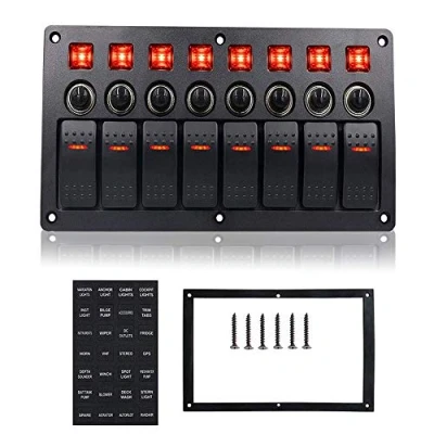 Imagen de Geloo 12V 24V 8 Gang Panel de Interruptor Basculante Impermeable con Interruptores Circuito Protección Sobrecarga para Coche Barco Marina RV Caravana