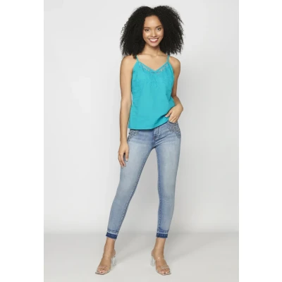 Imagen de Blusa con tirantes ajustables de Algodón color Azul para Mujer