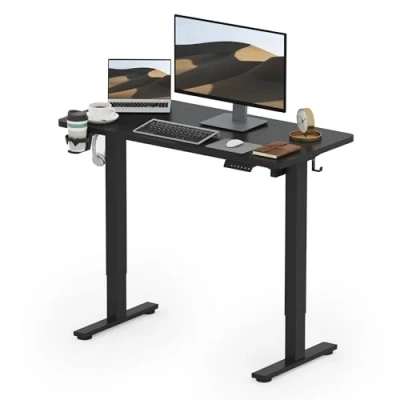 Imagen de SANODESK 110x60cm Escritorio de elevable Eléctrico con UN Tablero Entero Mesa Standing Desk en Altura Gancho, Función Memoria para Oficina y Hogar Negro