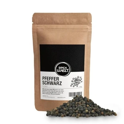 Imagen de Spicy Welt Pimienta Negra Entera (500g) Granos de para Molinillos, Sopas, Salsas y Carnes a la Parrilla Sabor Intenso Aromático 100% Natural, Sin Aditivos