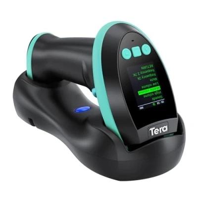 Imagen de Tera Escáner de códigos Barras 1D 2D QR con Pantalla Ajuste Digital: botón y estación Carga, menú Control en alemán Manual Usuario, Modelo HW0009, Color Azul