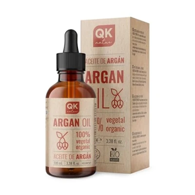 Imagen de QKnatur Aceite de ARGÁN 100% Puro Orgánico y Vegano 100 ml Prensado en Frío BIO para Cuerpo, Rostro, Cabello, Uñas Barba Botella Vidrio