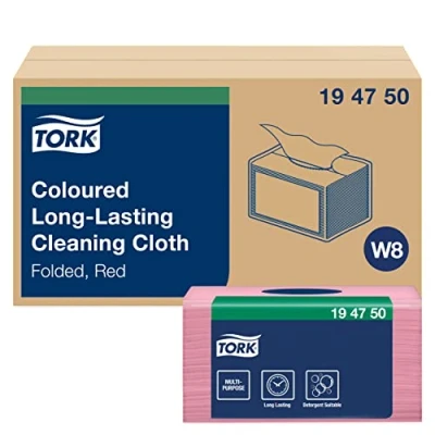Imagen de Tork 194750 paños de limpieza larga duración Premium / 1 capa/Paños multiusos compatibles con el sistema W8 8 paquetes x 40 (320 piezas) color rosa